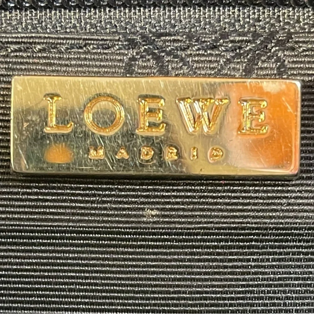 LOEWE Vintage Anagram Monogram Canvas Tote Black Leather Large Spain